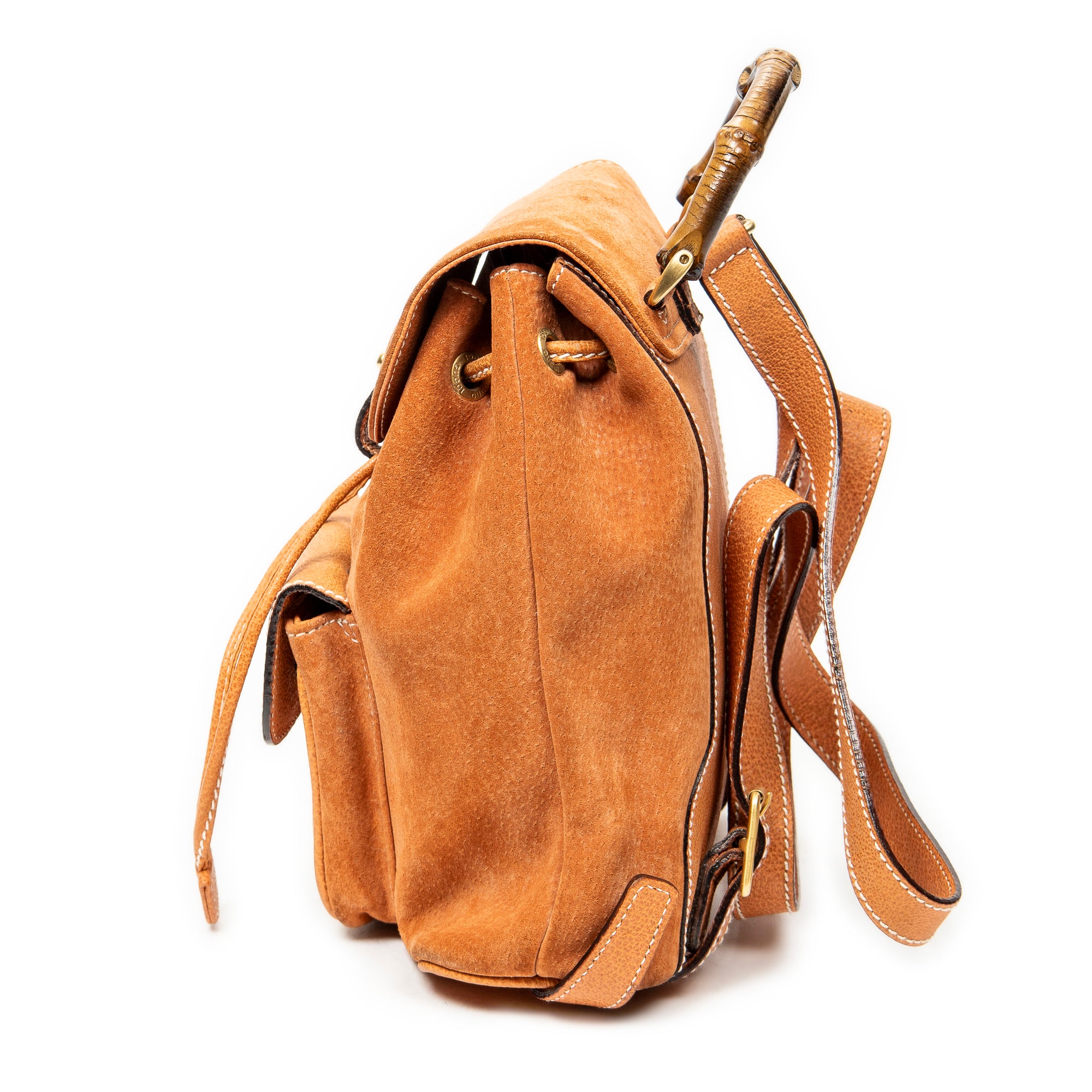 Backpack Mini Bamboo Backpack Orange Suede Leather