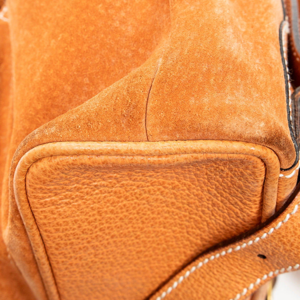 Backpack Mini Bamboo Backpack Orange Suede Leather