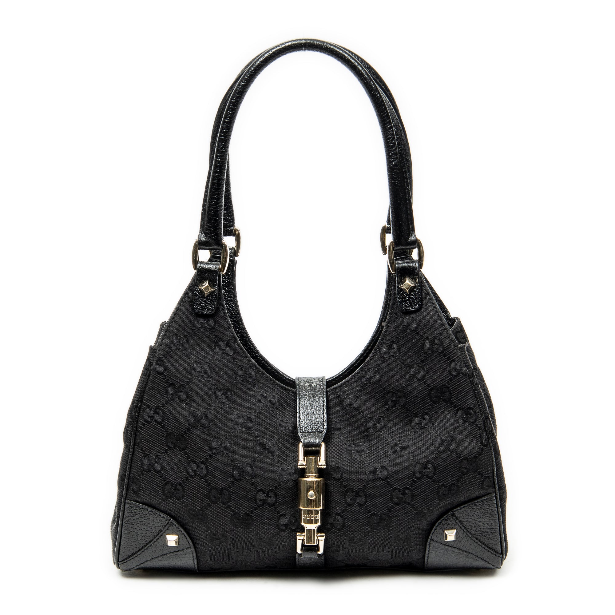 Shoulder Bag Nailhead Jackie Bardot Black Monogrammed Canvas