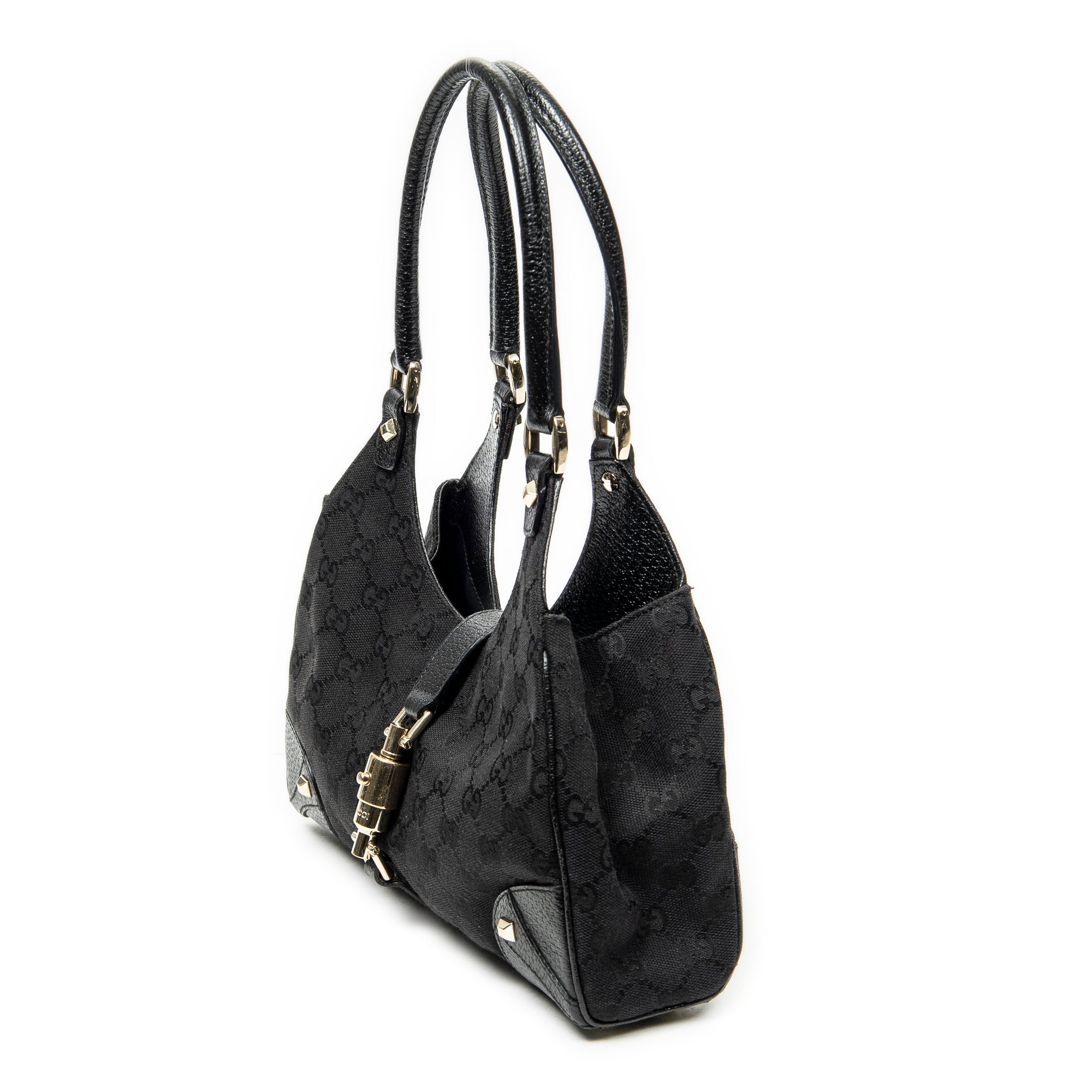 Shoulder Bag Nailhead Jackie Bardot Black Monogrammed Canvas