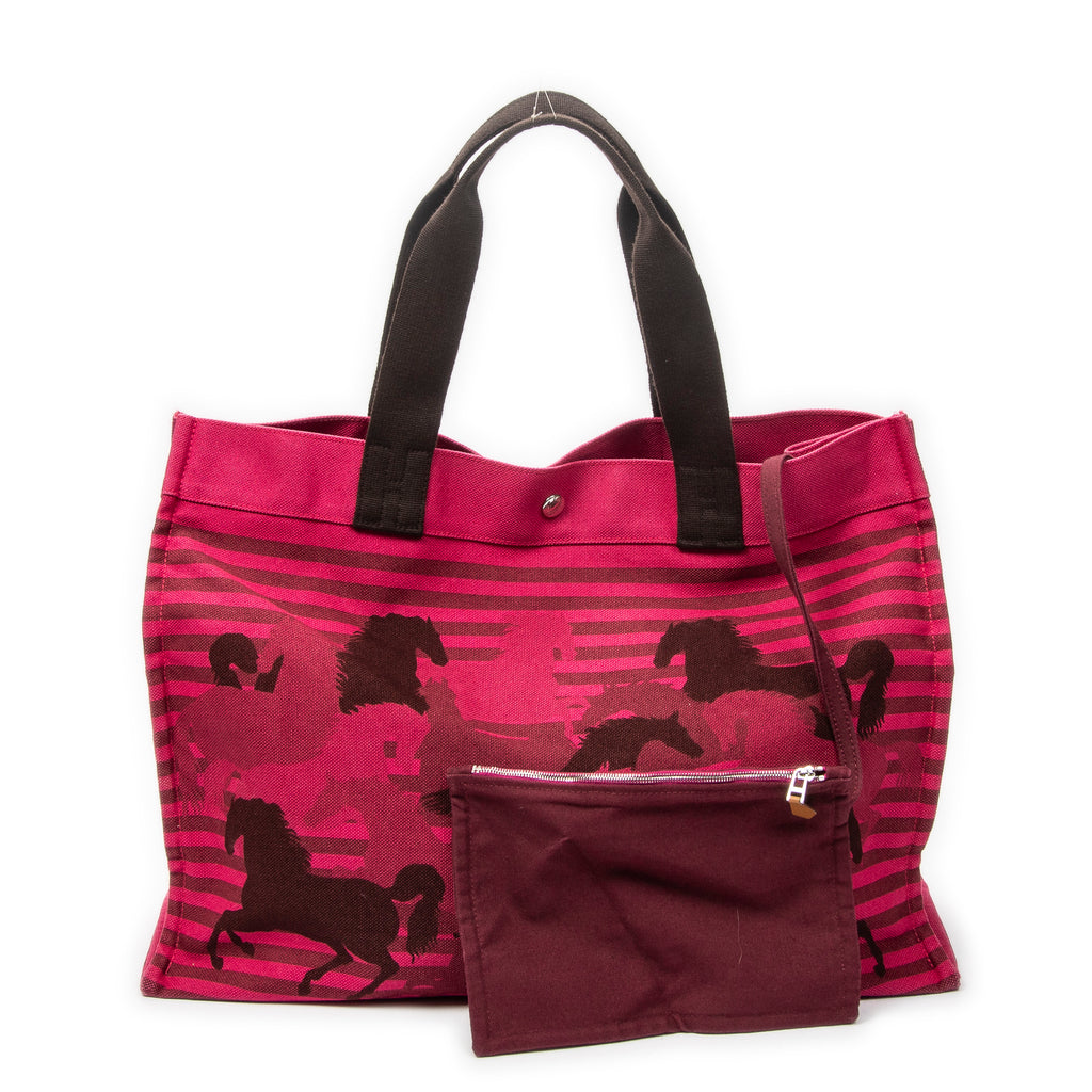 Shoulder Bag Chevaux En Camouflage Beach Bag Fuchsia Pink Toile Officier Canvas