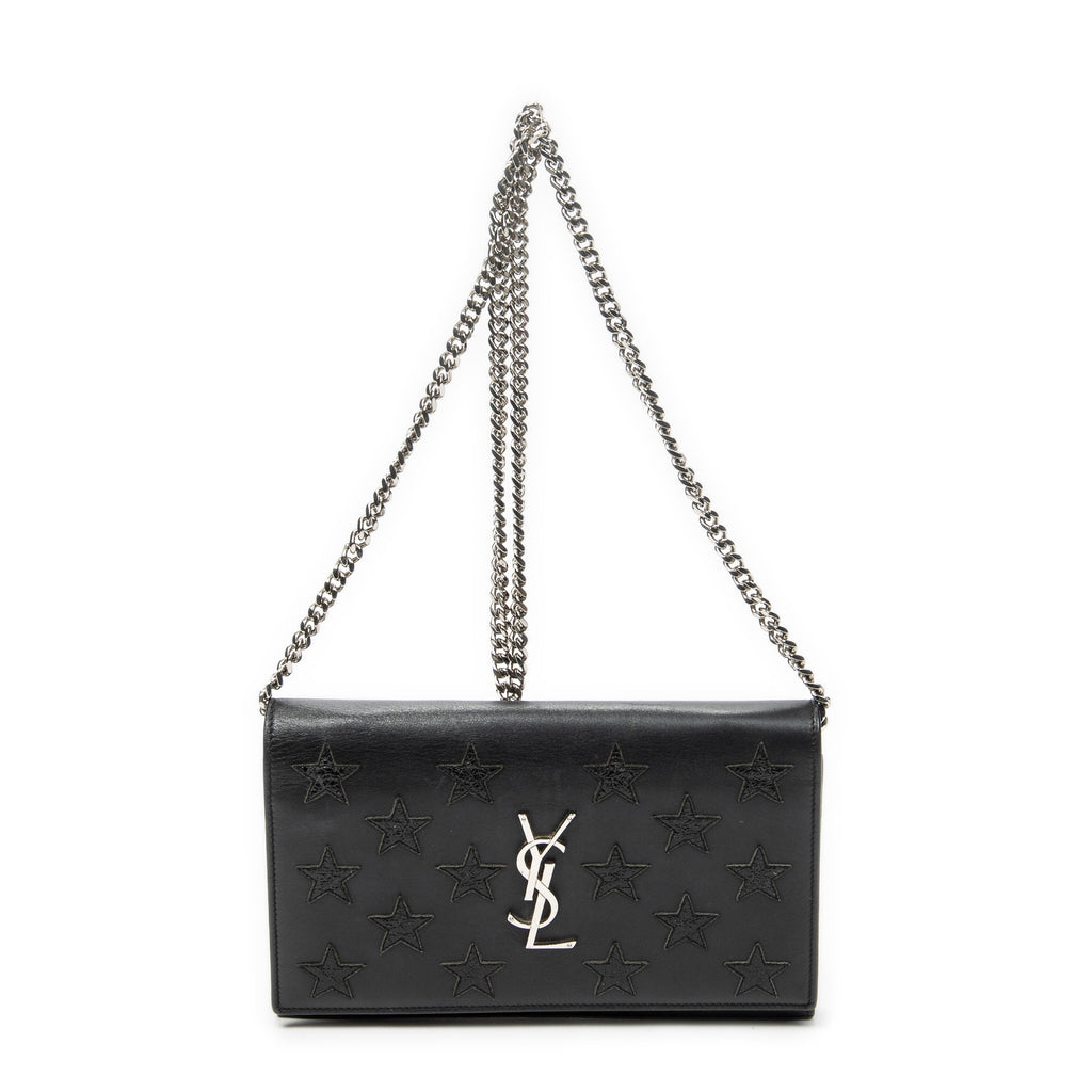 Shoulder Bag Star Embossed Kate Chain Black Calfskin Leather
