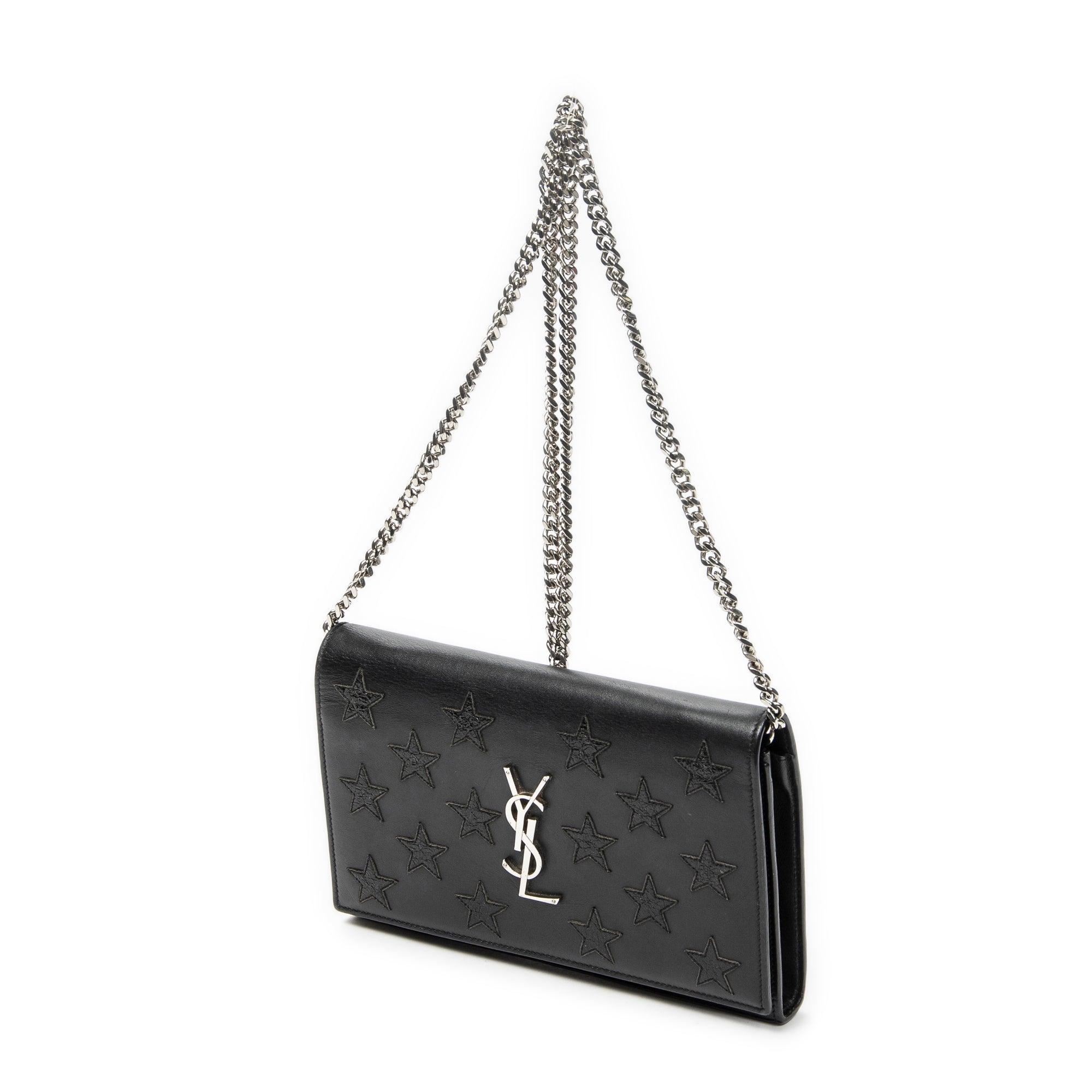 Shoulder Bag Star Embossed Kate Chain Black Calfskin Leather
