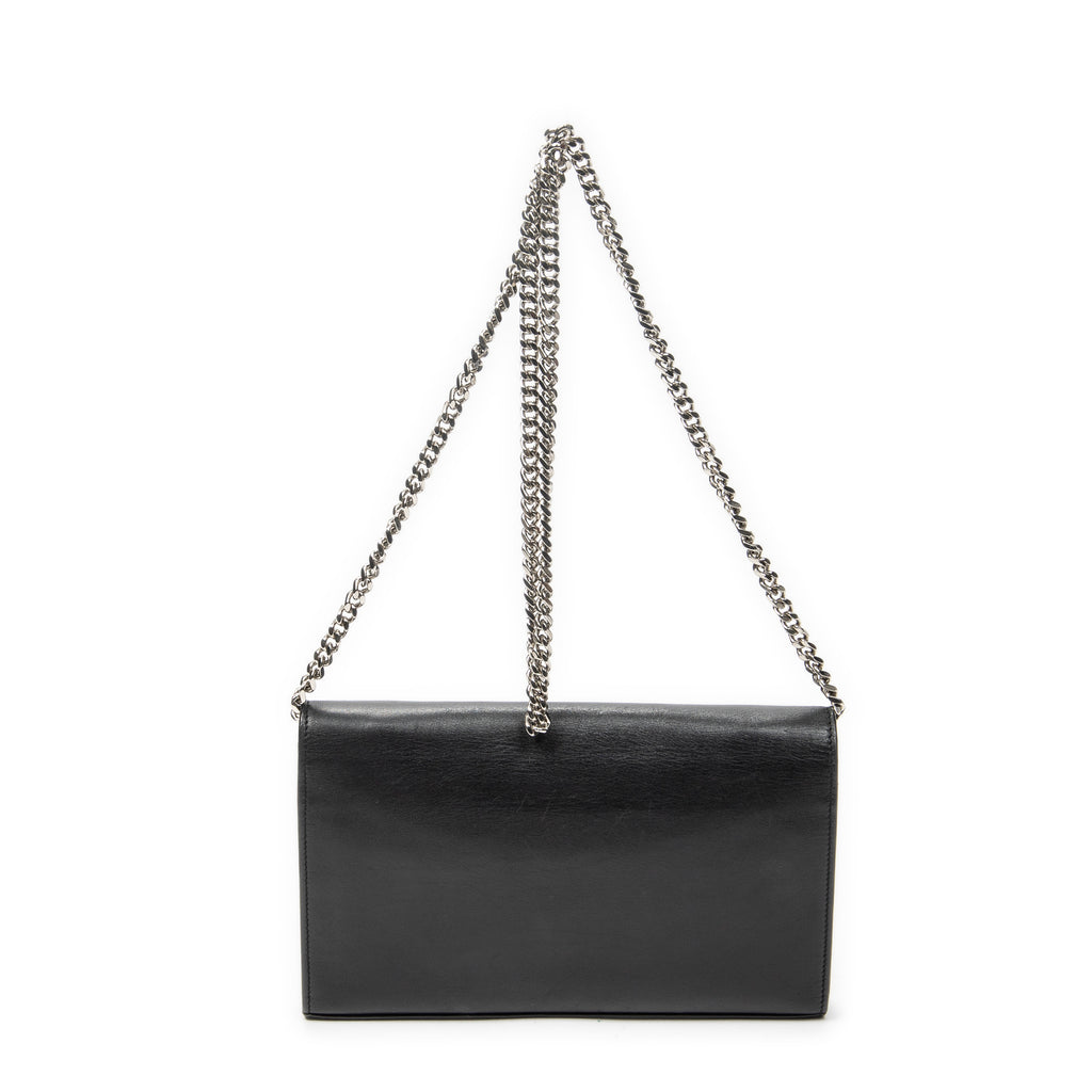 Shoulder Bag Star Embossed Kate Chain Black Calfskin Leather