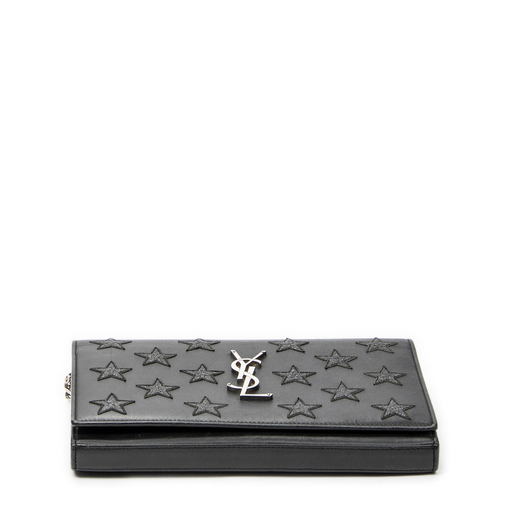 Shoulder Bag Star Embossed Kate Chain Black Calfskin Leather