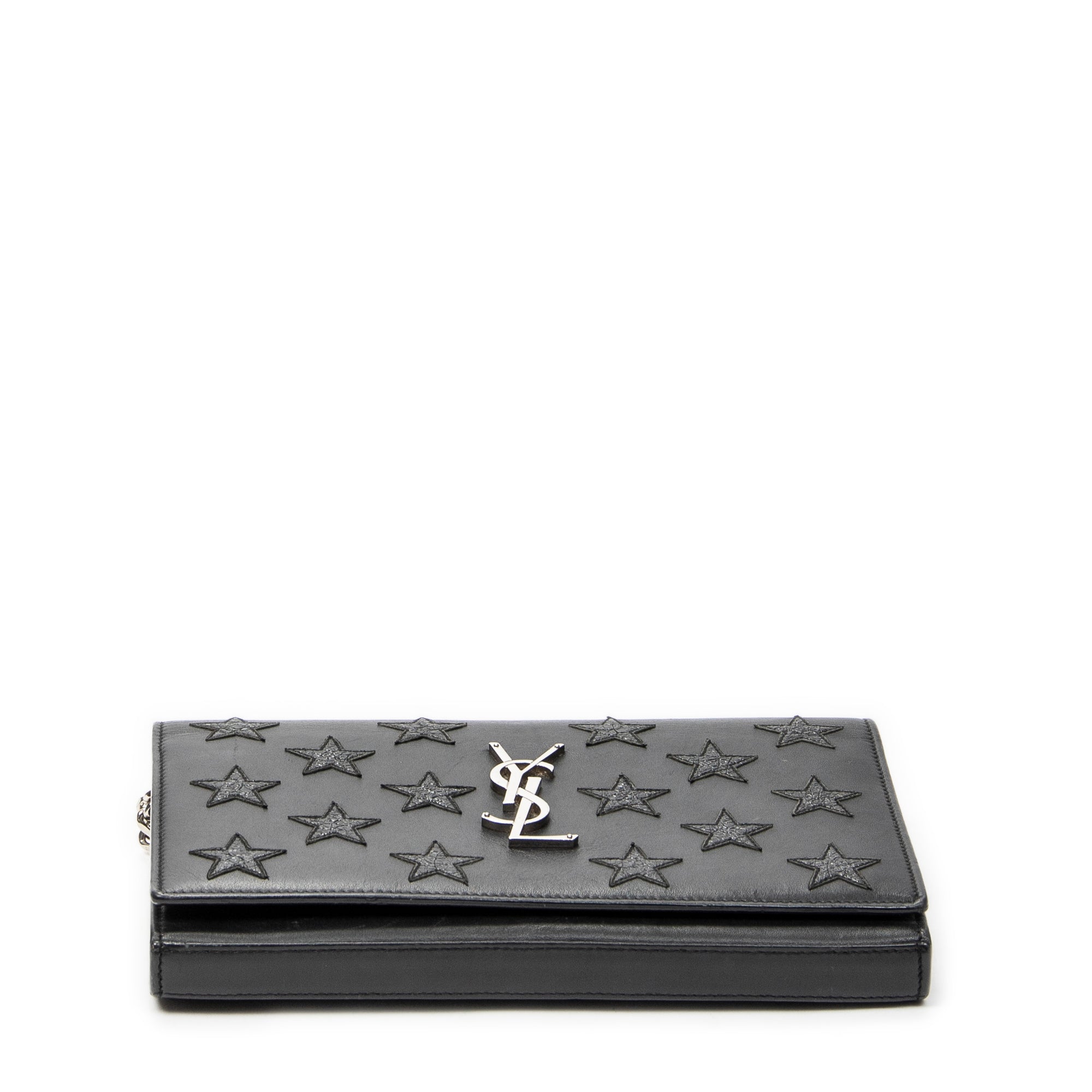 Shoulder Bag Star Embossed Kate Chain Black Calfskin Leather