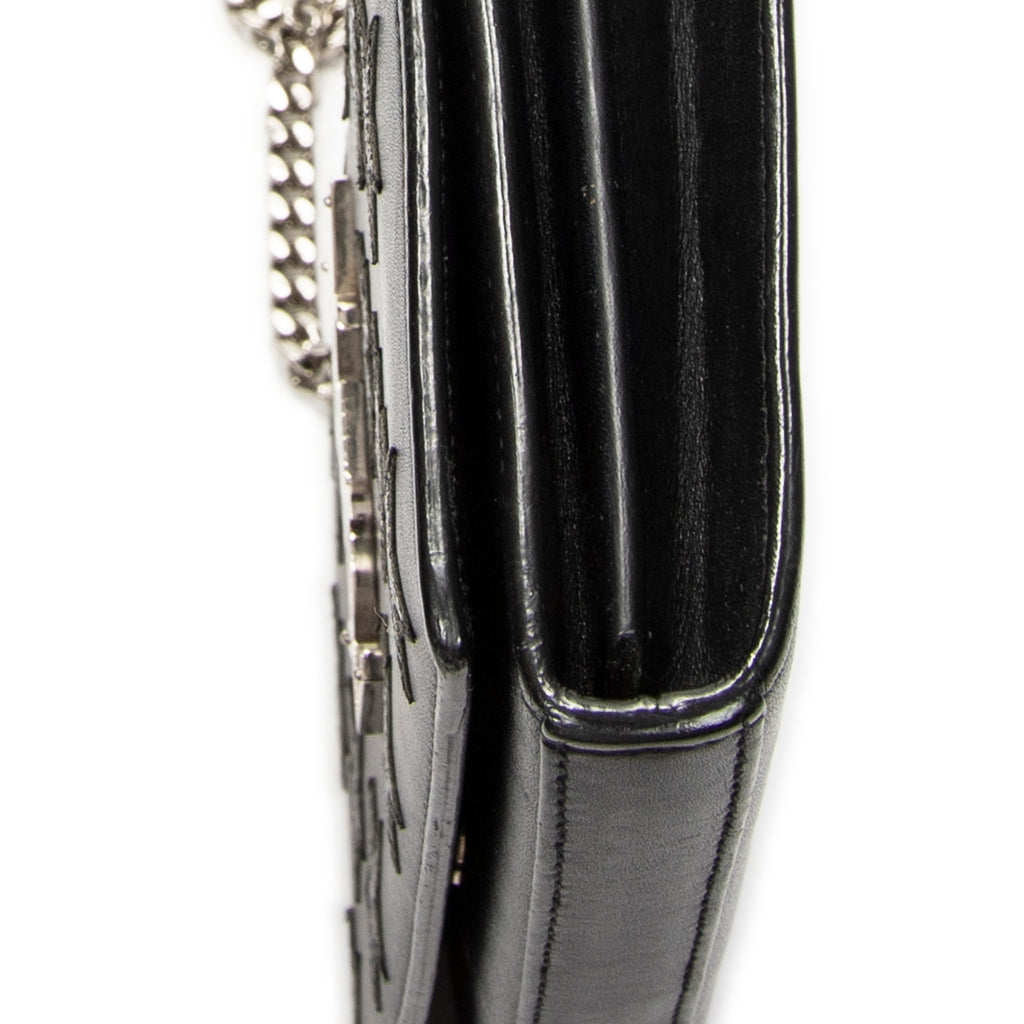 Shoulder Bag Star Embossed Kate Chain Black Calfskin Leather