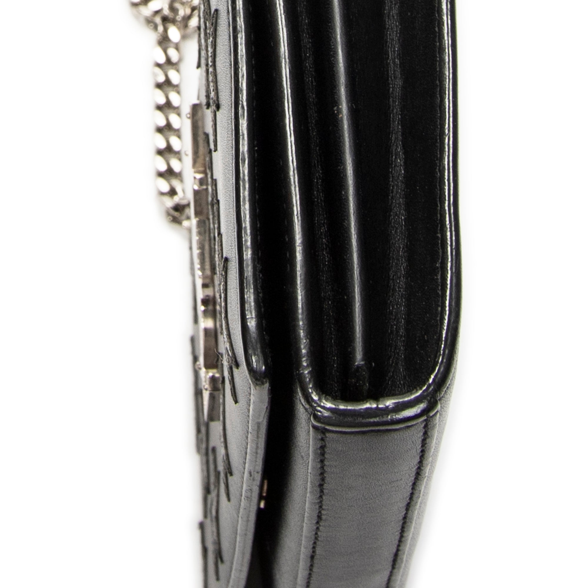 Shoulder Bag Star Embossed Kate Chain Black Calfskin Leather