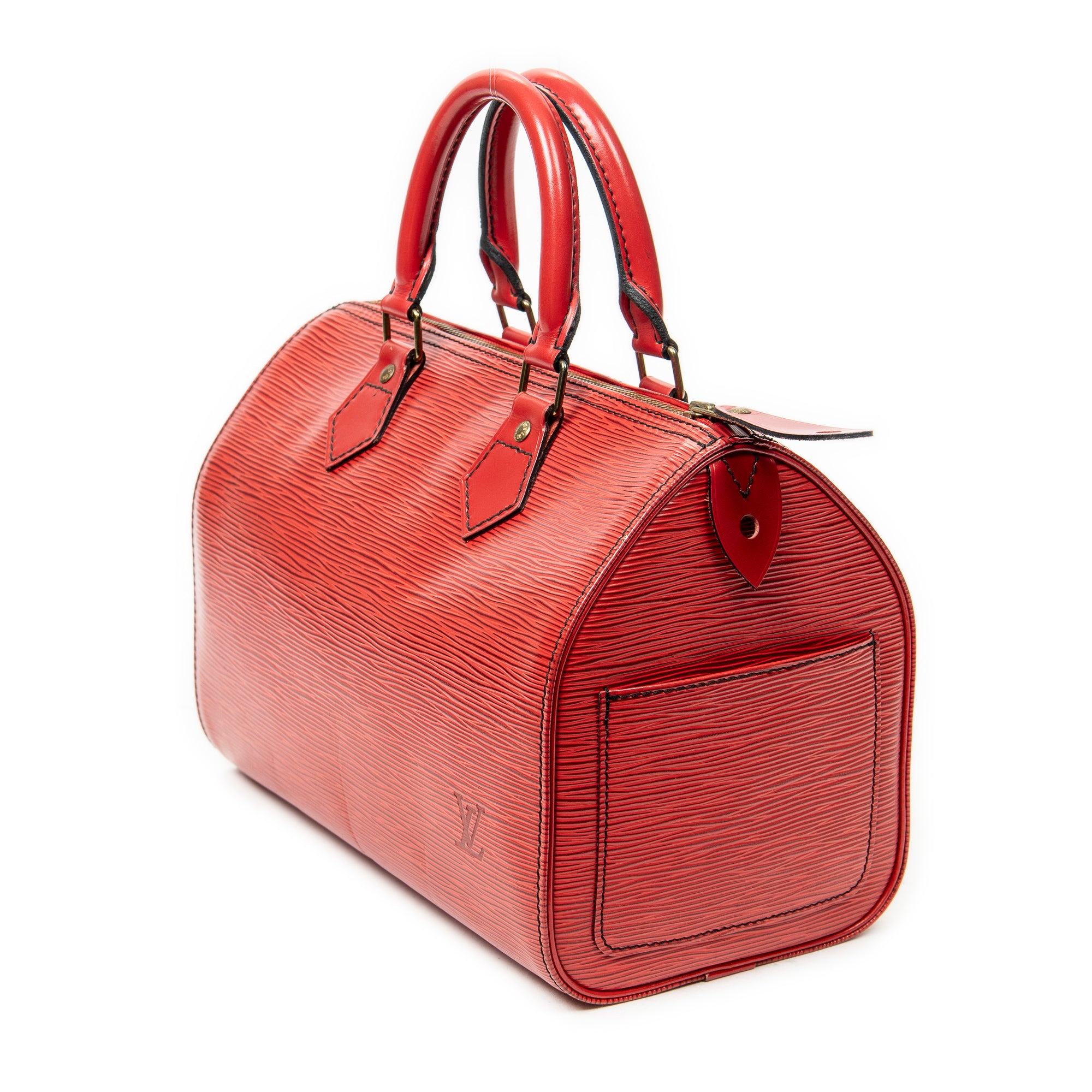 Handbag Speedy Black Stitching 25 Red Epi