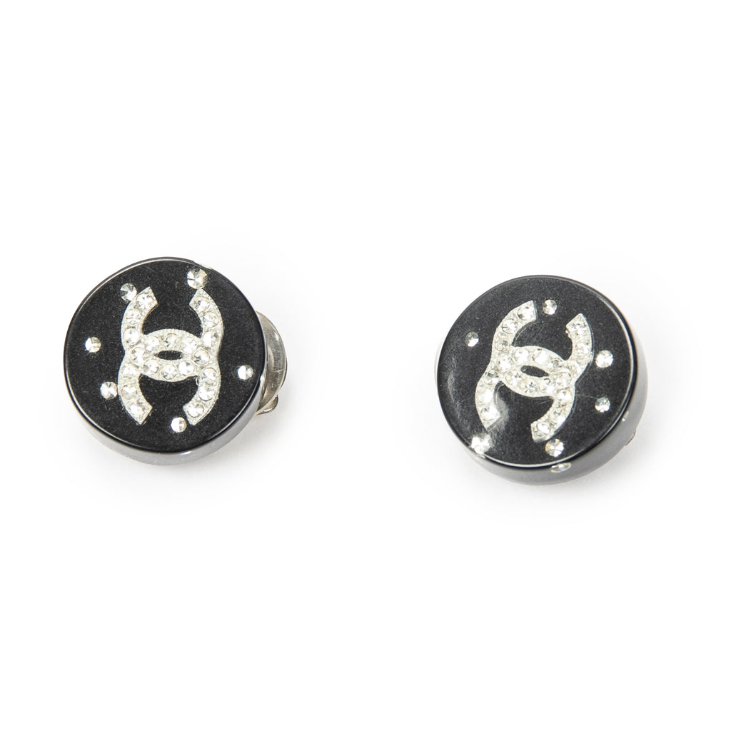 Earrings CC Rhinestone Enamel Clip On Earrings Black Gold Plated