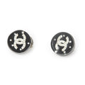 Earrings CC Rhinestone Enamel Clip On Earrings Black Gold Plated