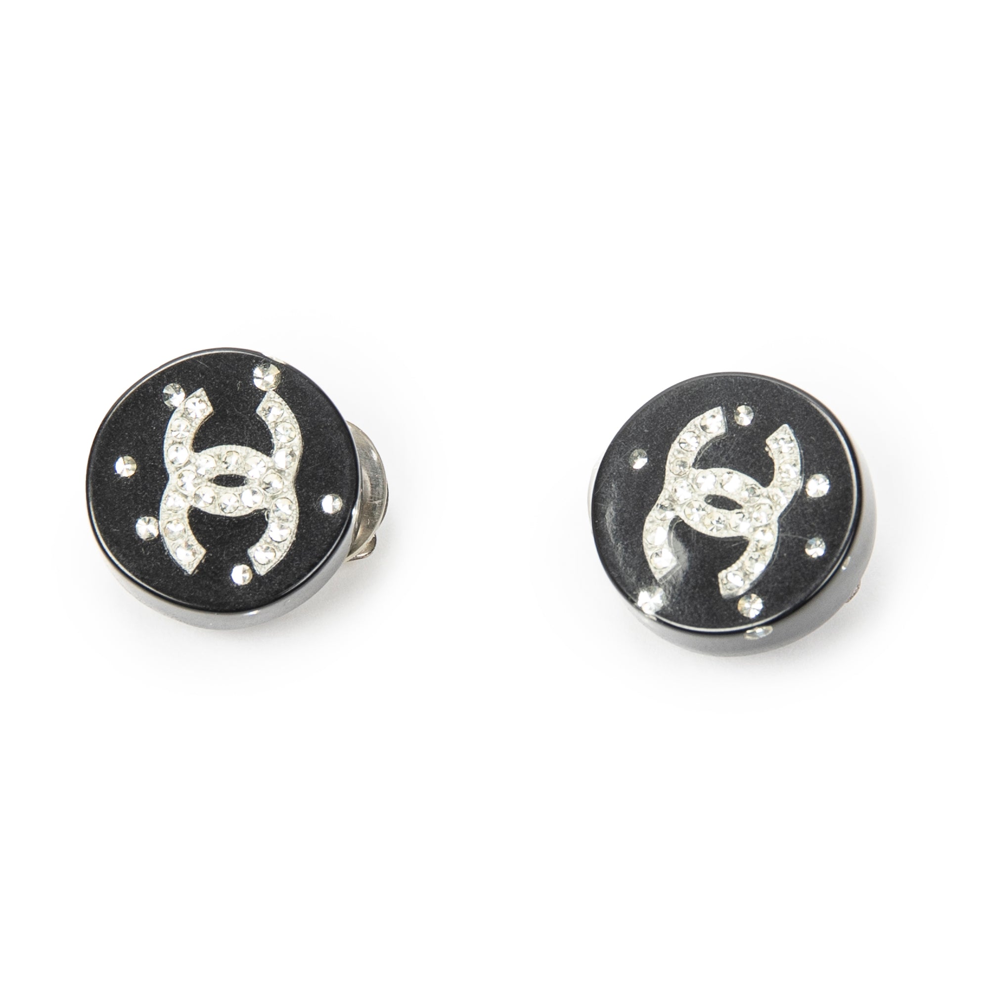 Earrings CC Rhinestone Enamel Clip On Earrings Black Gold Plated