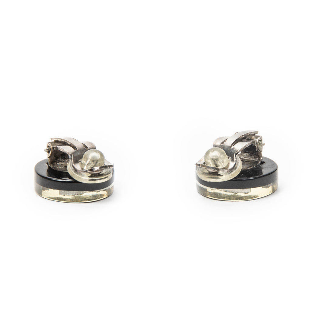 Earrings CC Rhinestone Enamel Clip On Earrings Black Gold Plated