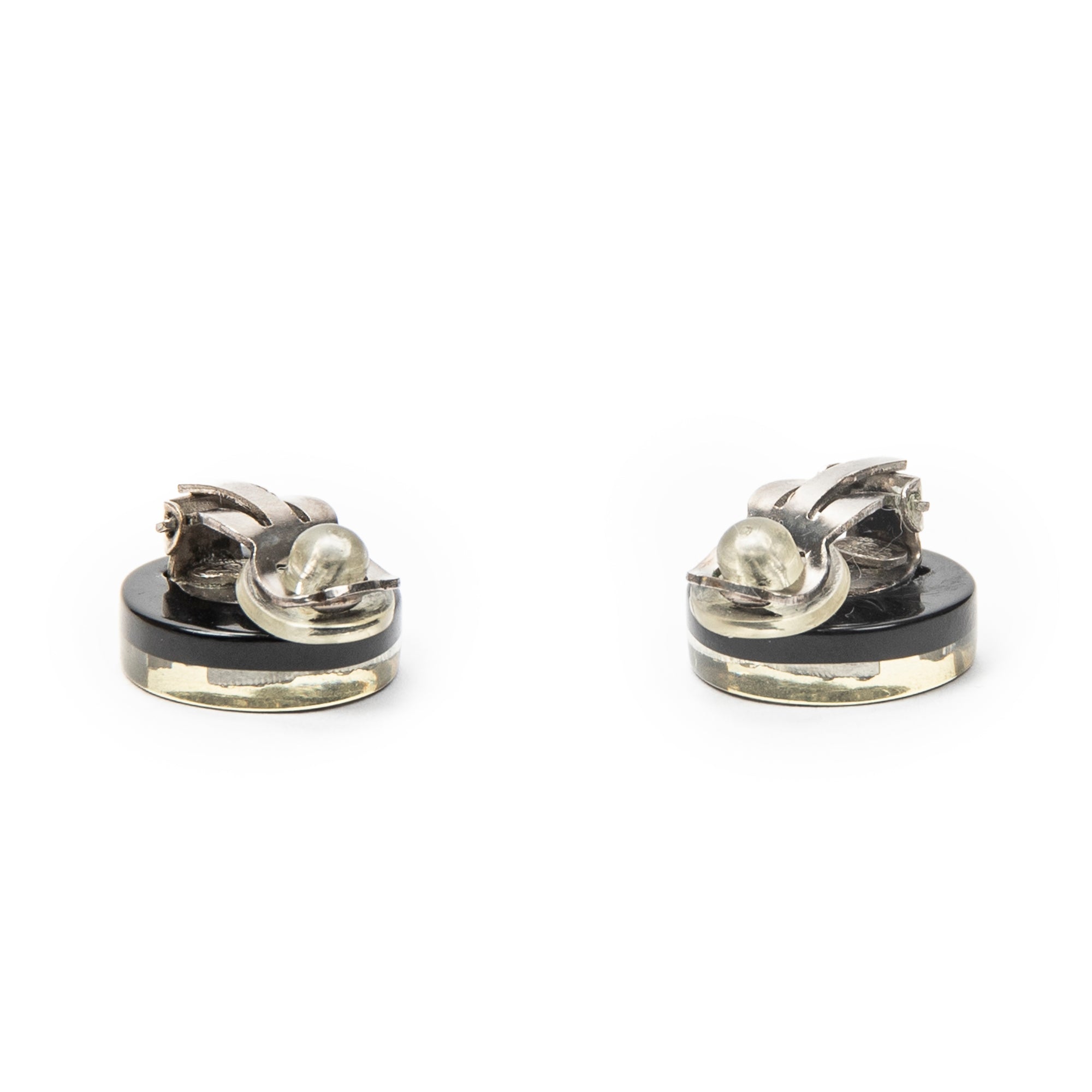 Earrings CC Rhinestone Enamel Clip On Earrings Black Gold Plated