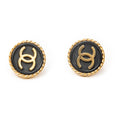 Earrings CC Button Clip On Earrings Black Gold Plated