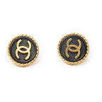 Earrings CC Button Clip On Earrings Black Gold Plated