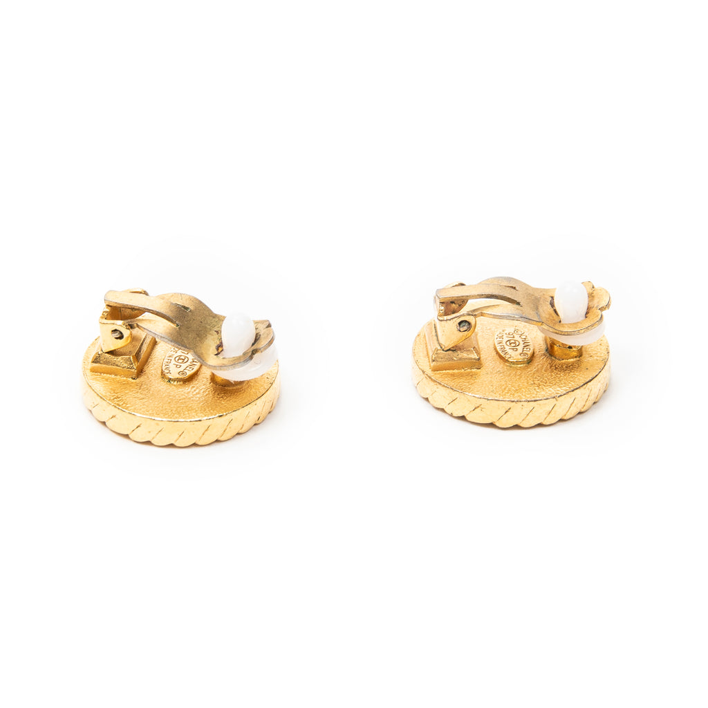 Earrings CC Button Clip On Earrings Black Gold Plated