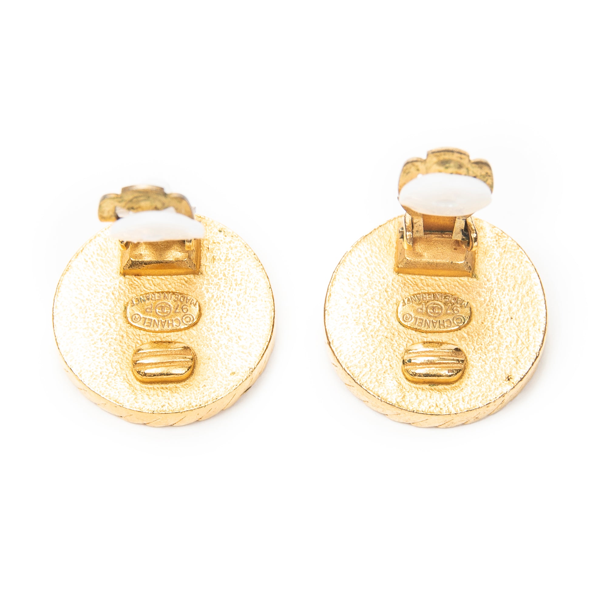 Earrings CC Button Clip On Earrings Black Gold Plated