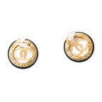 Earrings CC Button Clip On Earrings Black Gold Plated
