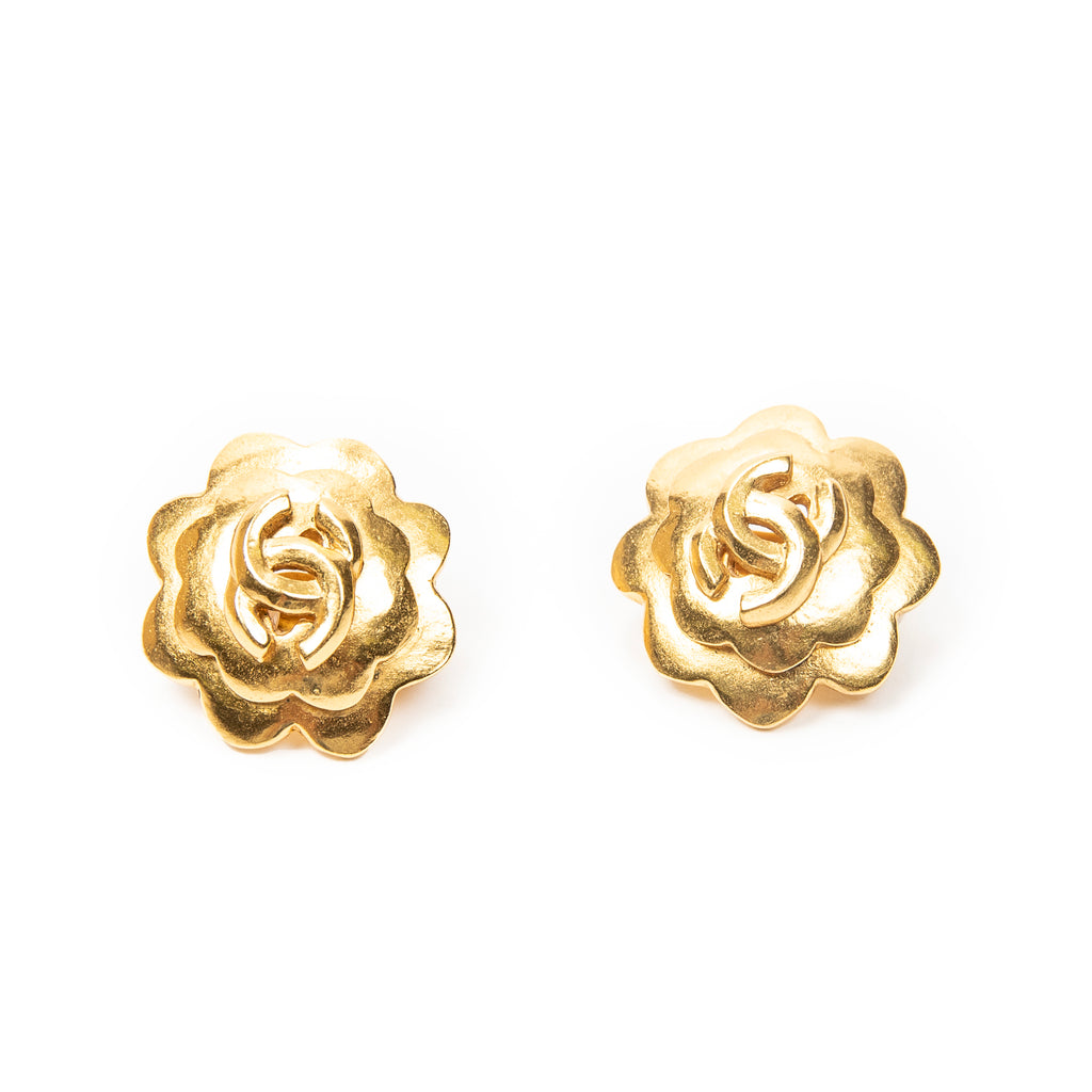 Earrings CC Flower Clip On Earrings Gold Gold Plated