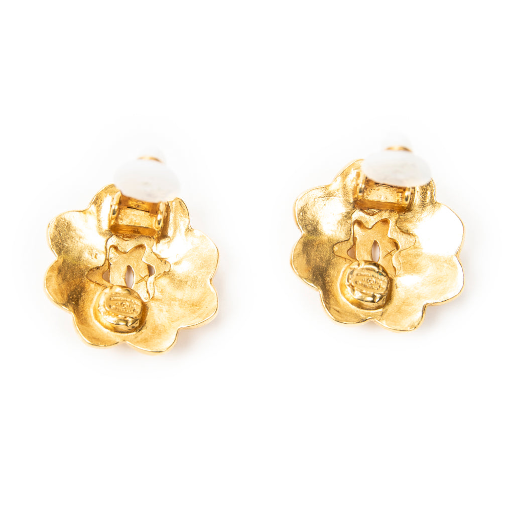 Earrings CC Flower Clip On Earrings Gold Gold Plated