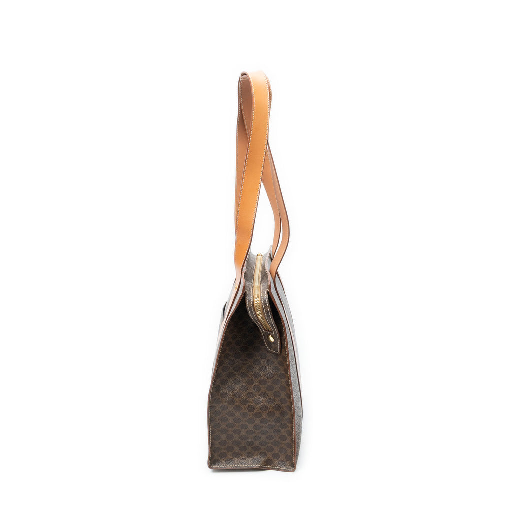 Shoulder Bag Zip Shopping Tote Brown Macadam Coated Canvas