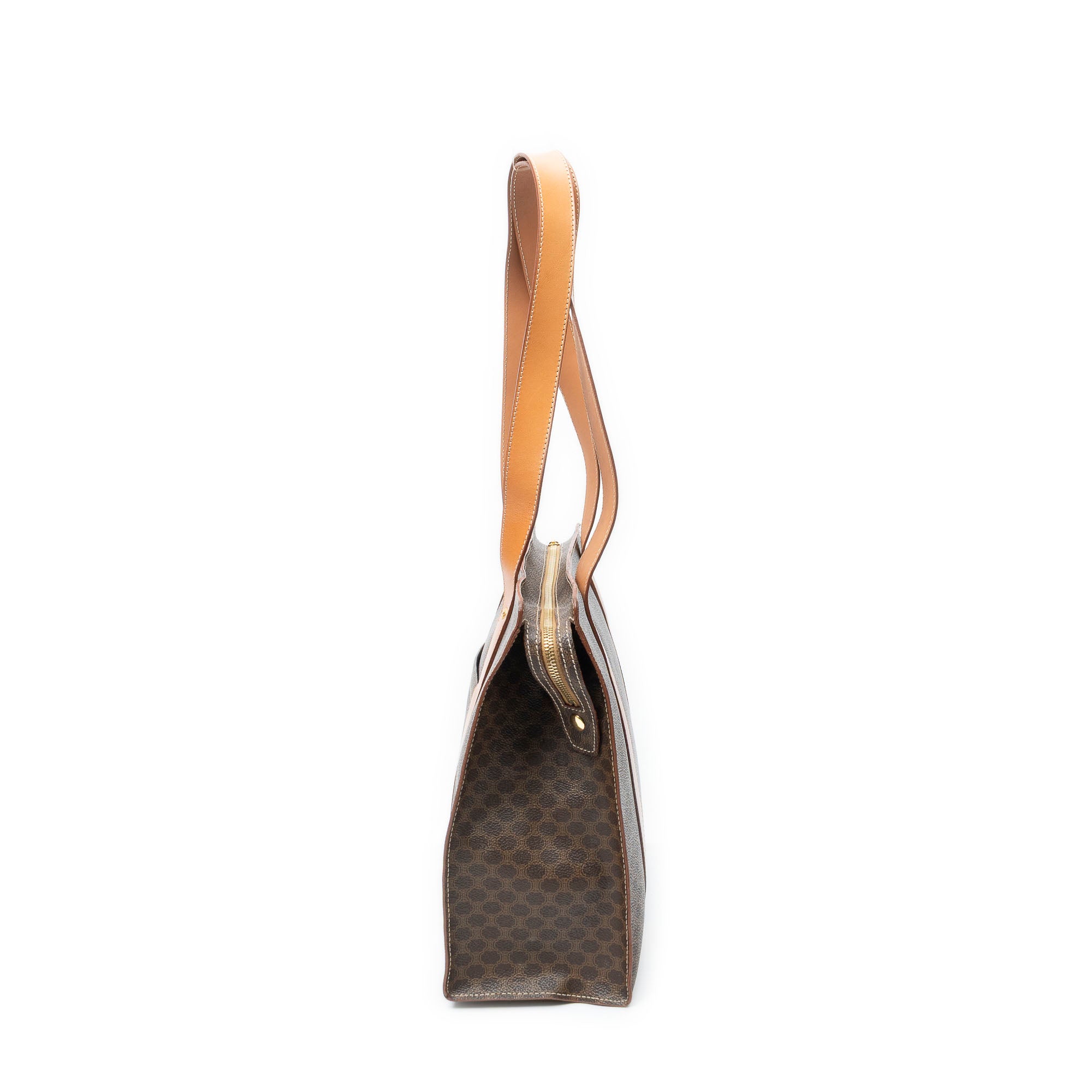 Shoulder Bag Zip Shopping Tote Brown Macadam Coated Canvas