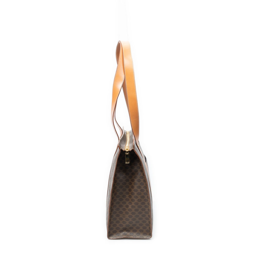 Shoulder Bag Zip Shopping Tote Brown Macadam Coated Canvas