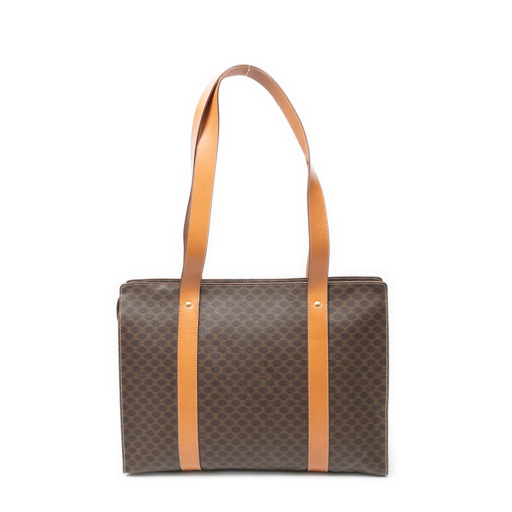 Shoulder Bag Zip Shopping Tote Brown Macadam Coated Canvas