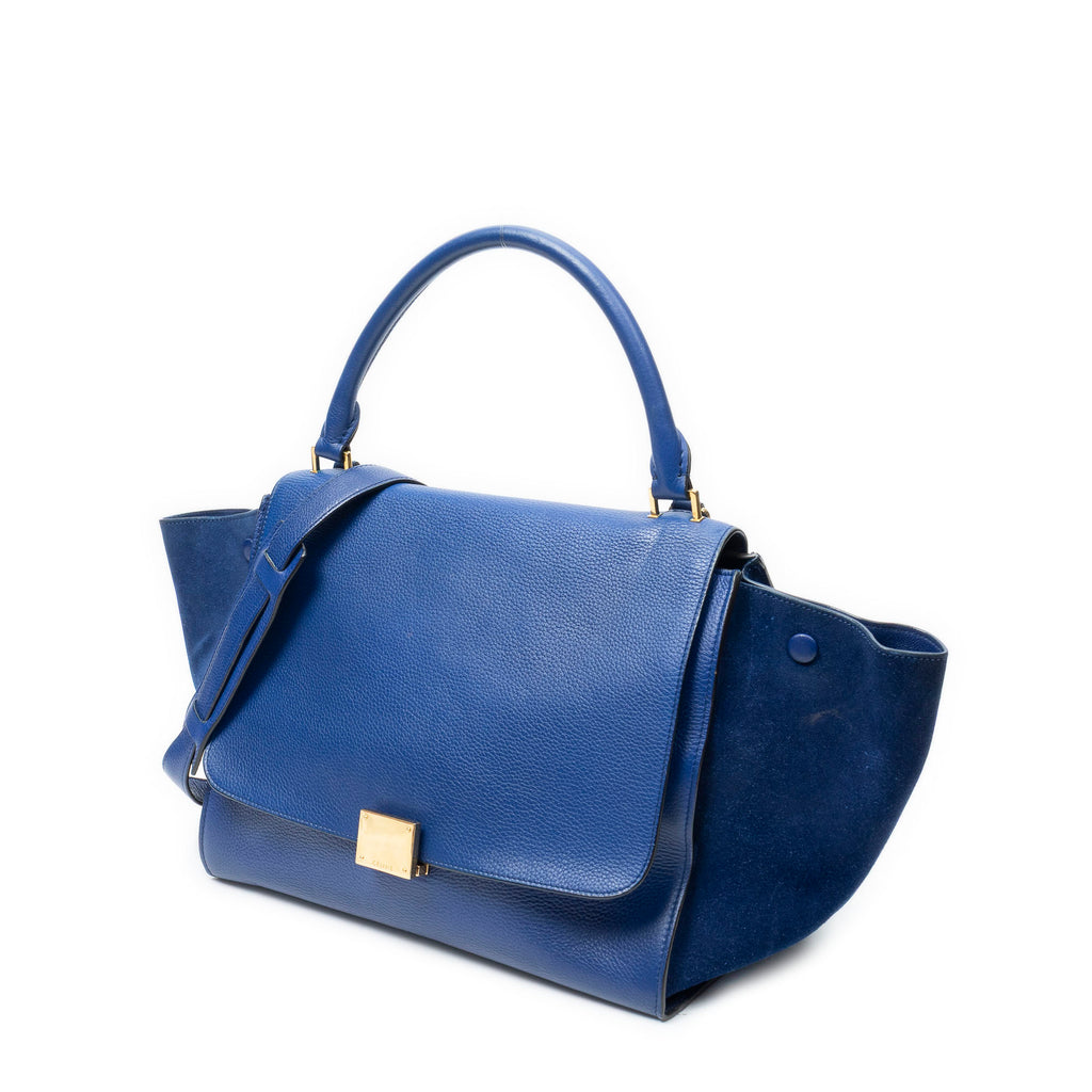 Shoulder Bag Medium Trapeze Blue Grained Calfskin Leather