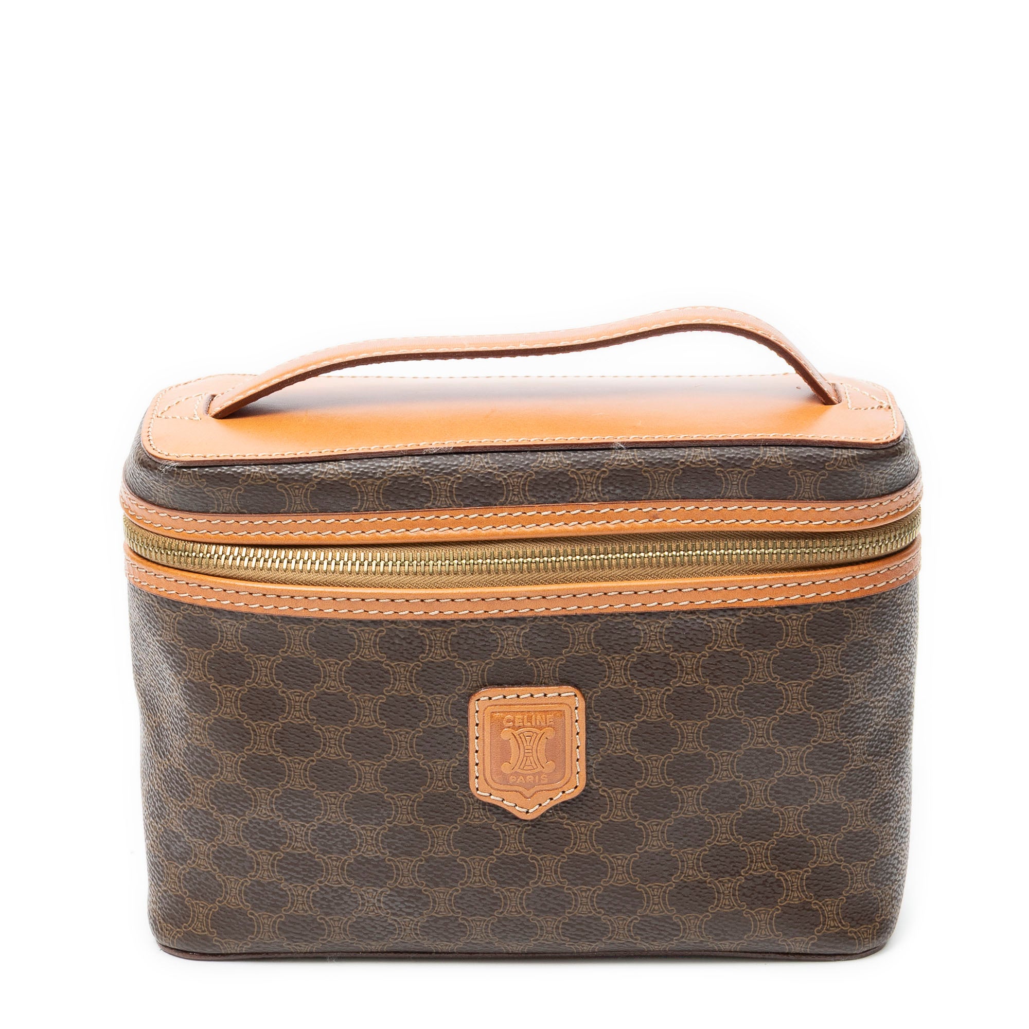 Pouch Top Handle Toiletry Pouch Brown Macadam Coated Canvas