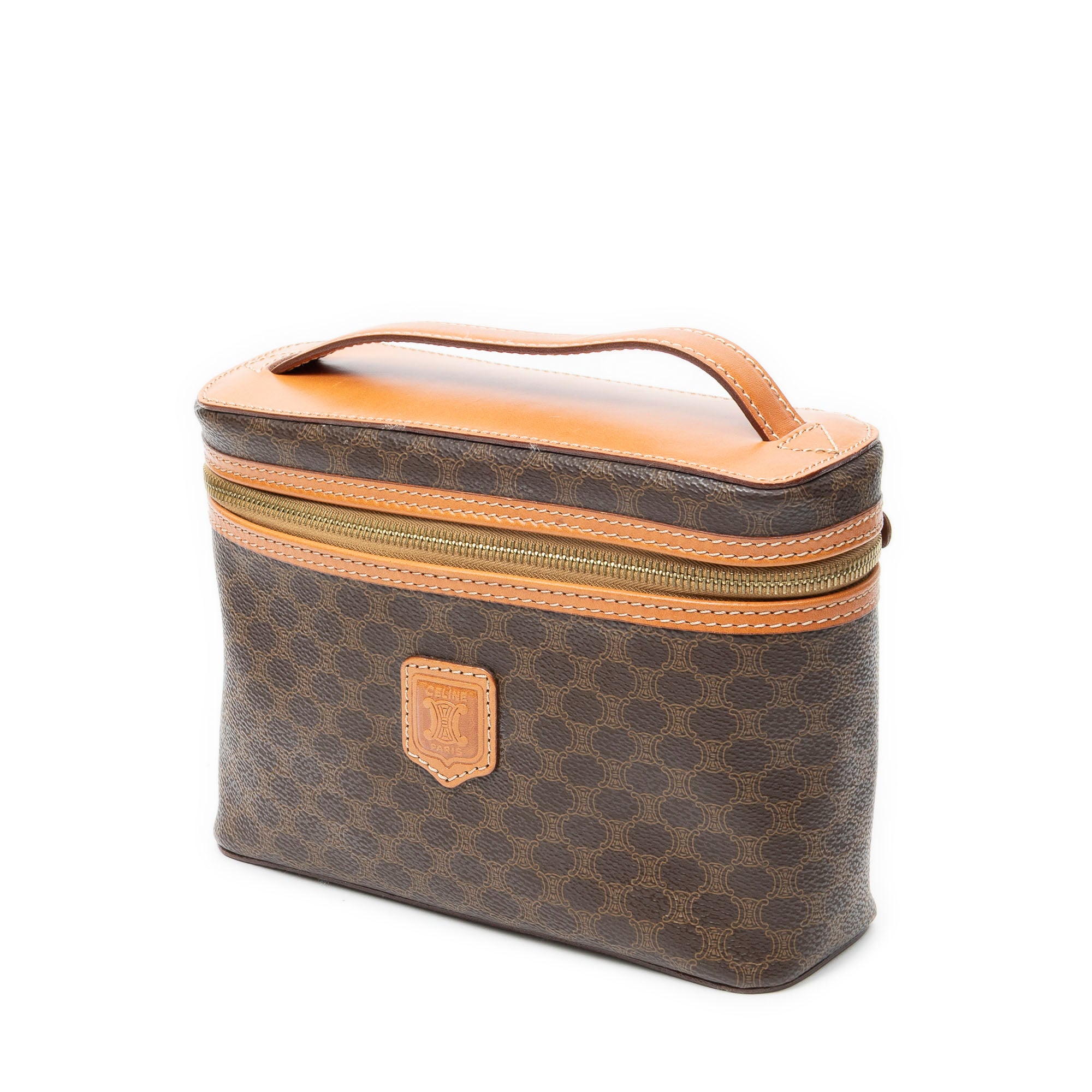 Pouch Top Handle Toiletry Pouch Brown Macadam Coated Canvas
