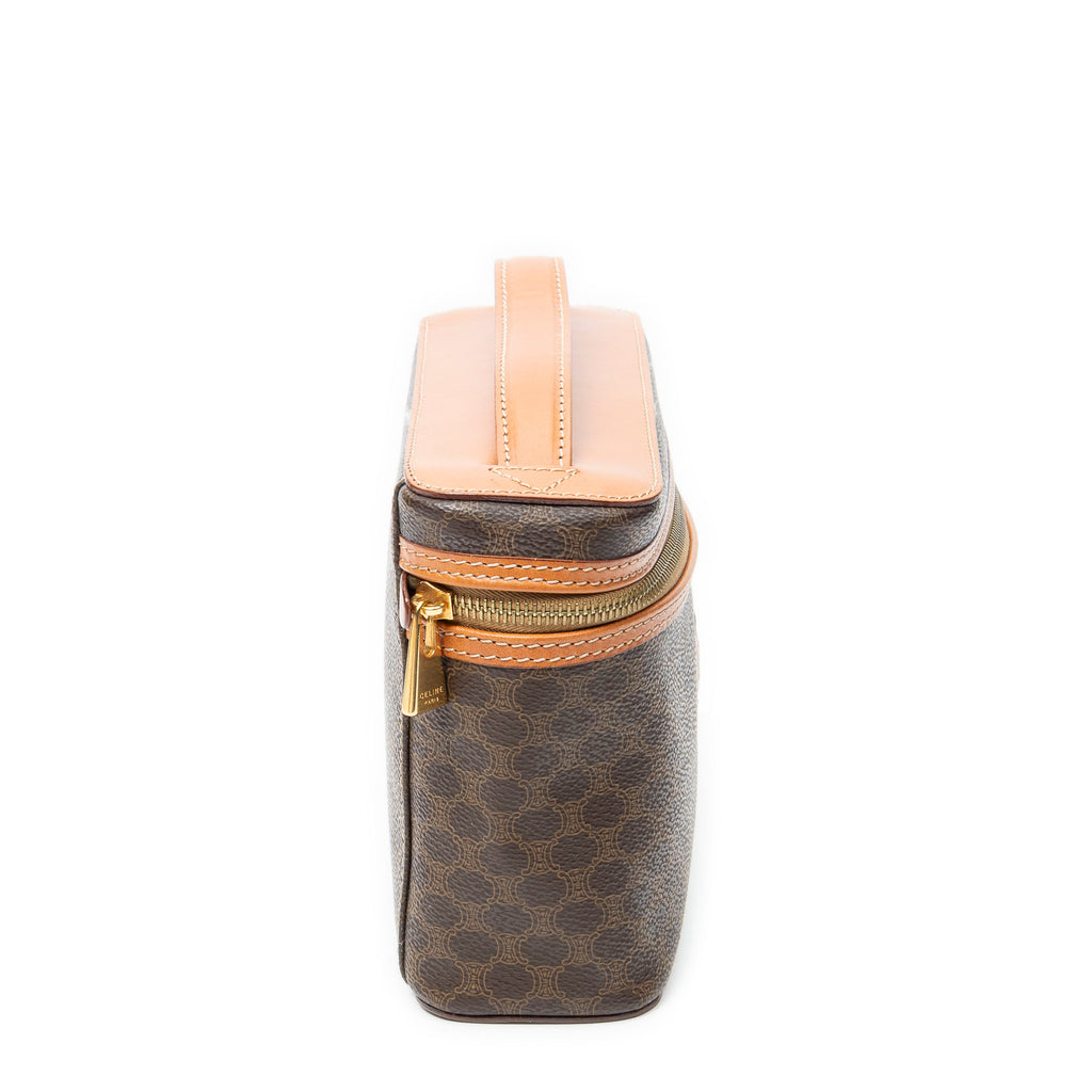 Pouch Top Handle Toiletry Pouch Brown Macadam Coated Canvas
