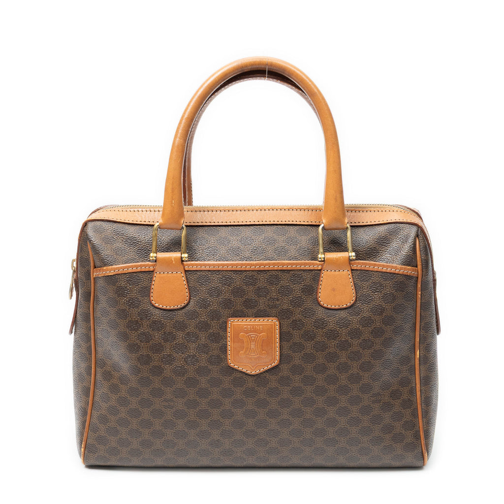 Handbag Vintage Small Slip Pocket Boston Brown Macadam Coated Canvas