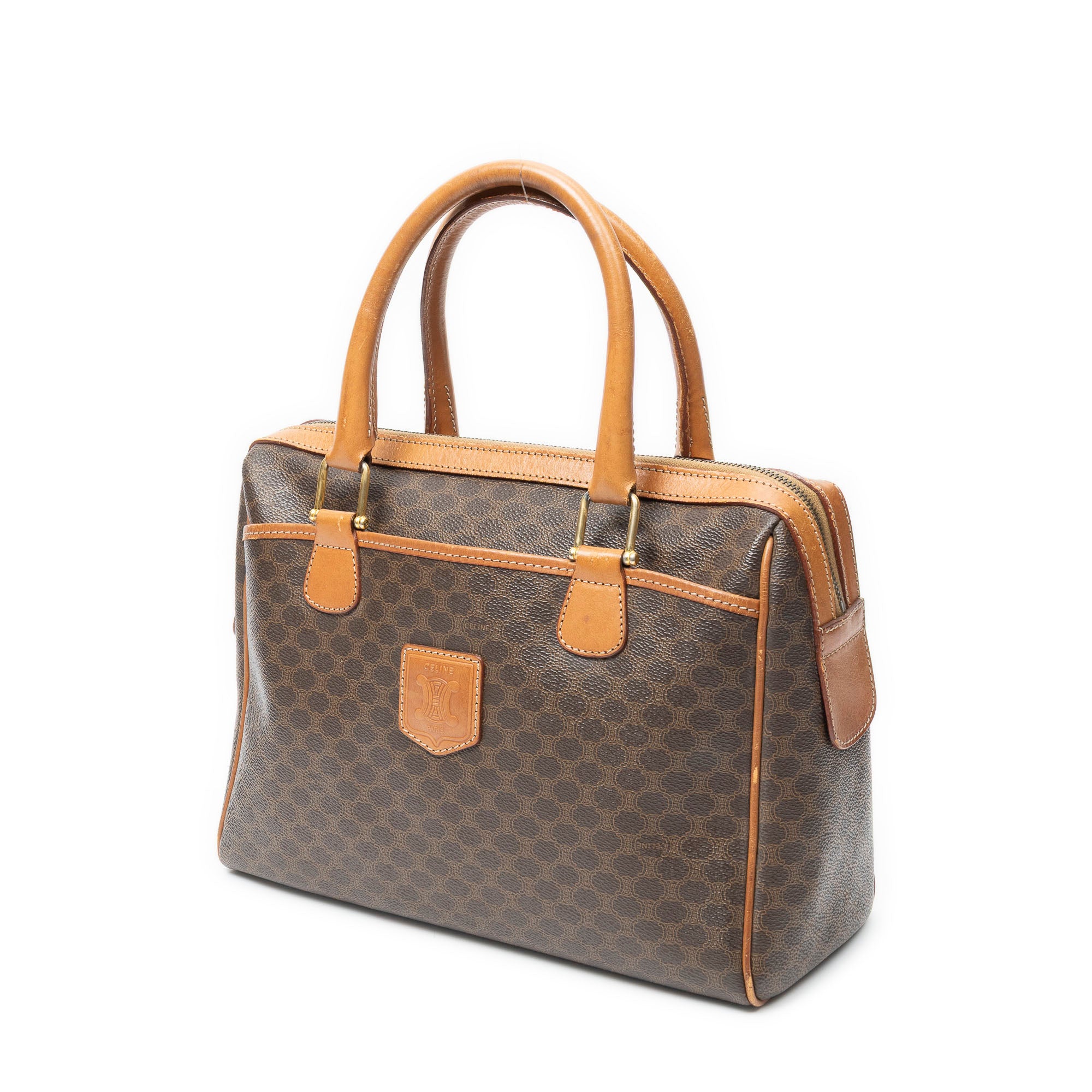 Handbag Vintage Small Slip Pocket Boston Brown Macadam Coated Canvas