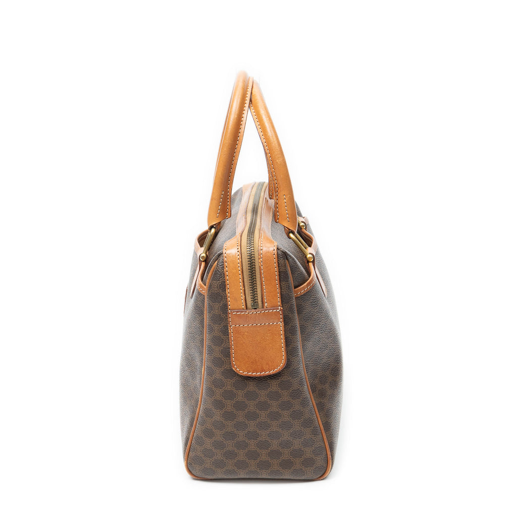 Handbag Vintage Small Slip Pocket Boston Brown Macadam Coated Canvas