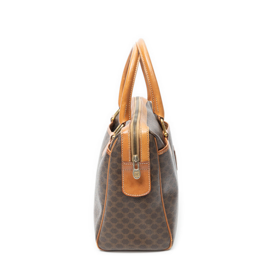 Handbag Vintage Small Slip Pocket Boston Brown Macadam Coated Canvas