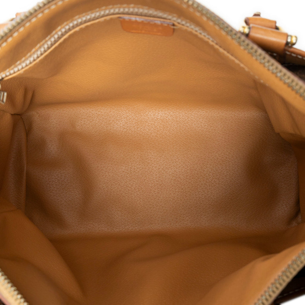Handbag Vintage Small Slip Pocket Boston Brown Macadam Coated Canvas