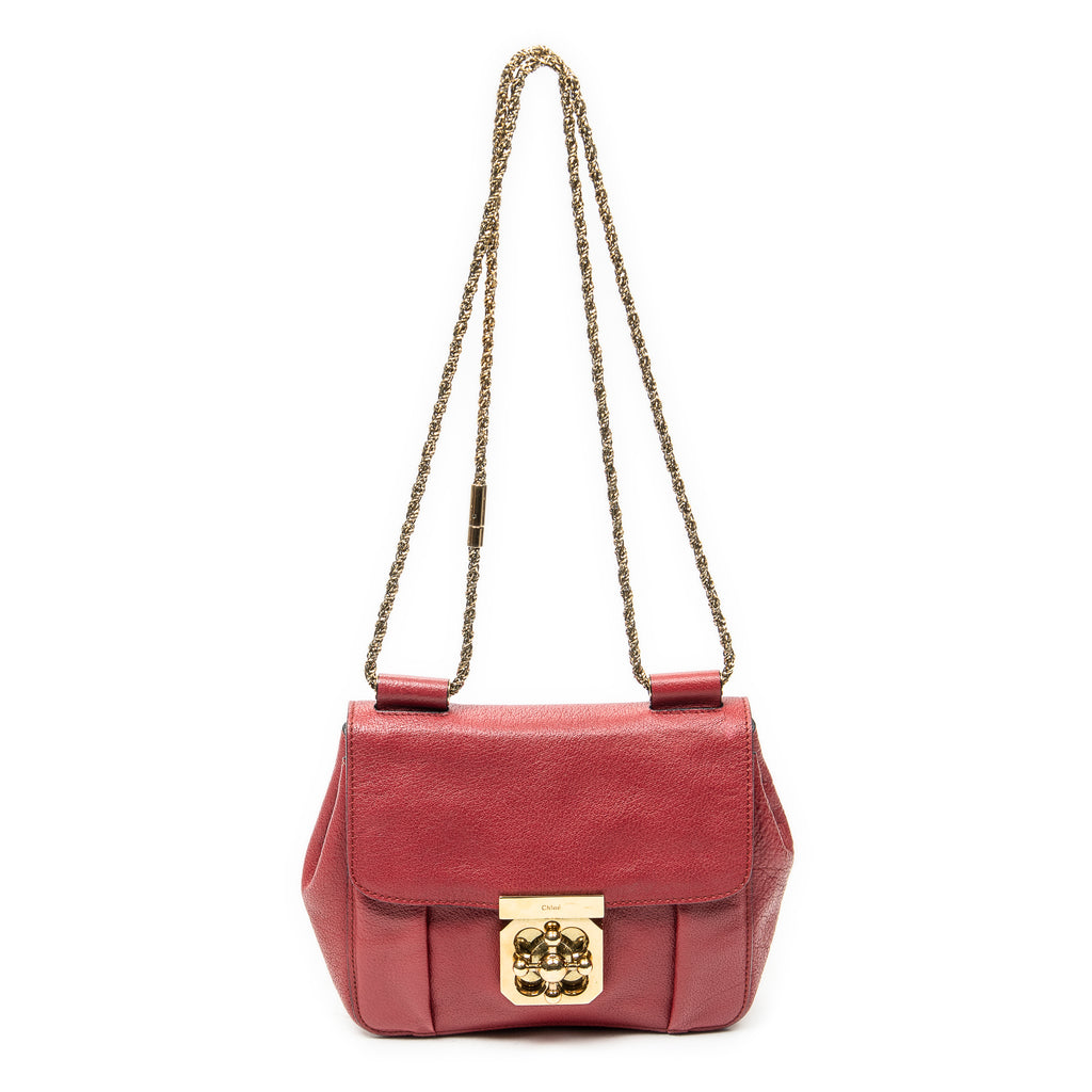 Shoulder Bag Square Elsie Chain Bag Red Grained Calfskin Leather