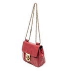 Shoulder Bag Square Elsie Chain Bag Red Grained Calfskin Leather