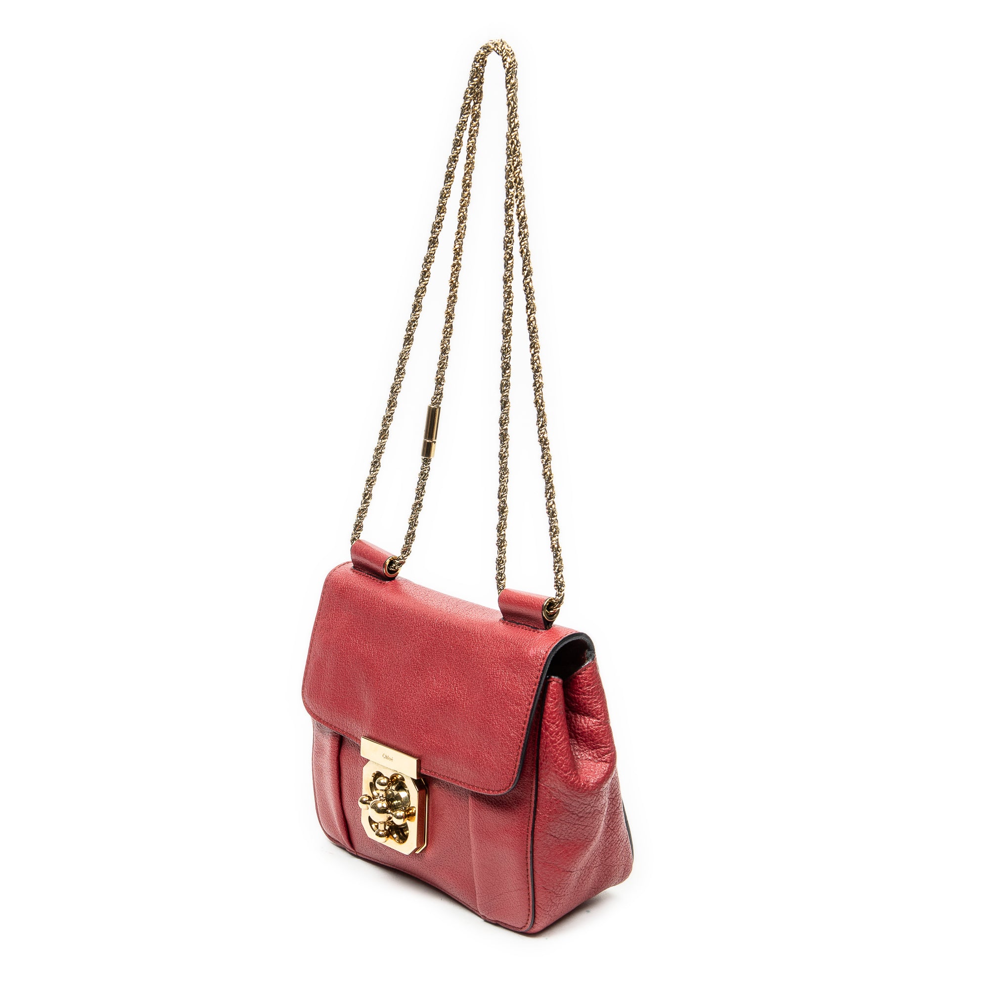 Shoulder Bag Square Elsie Chain Bag Red Grained Calfskin Leather
