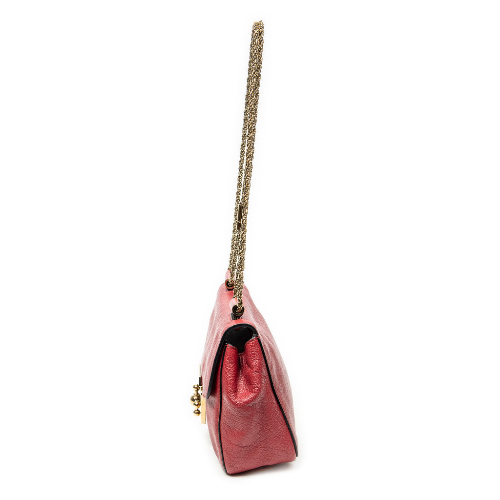 Shoulder Bag Square Elsie Chain Bag Red Grained Calfskin Leather