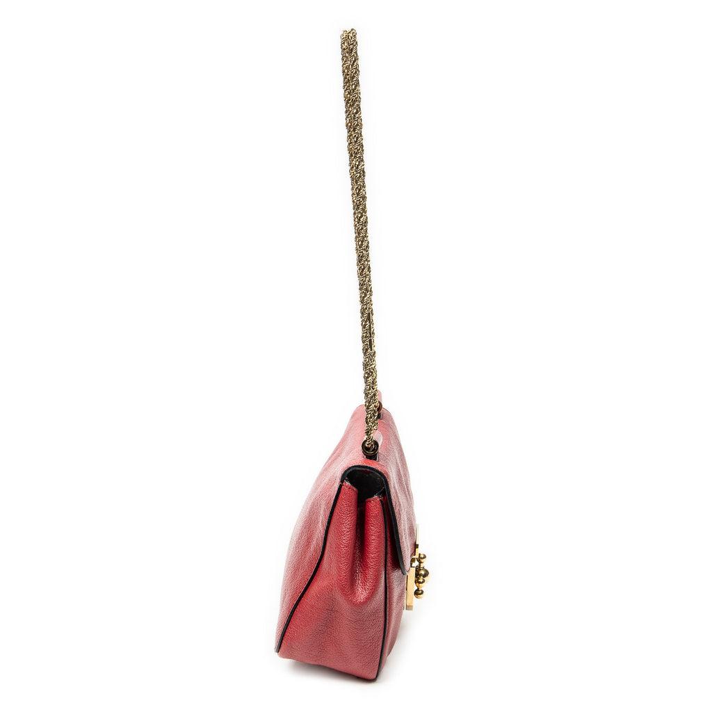 Shoulder Bag Square Elsie Chain Bag Red Grained Calfskin Leather