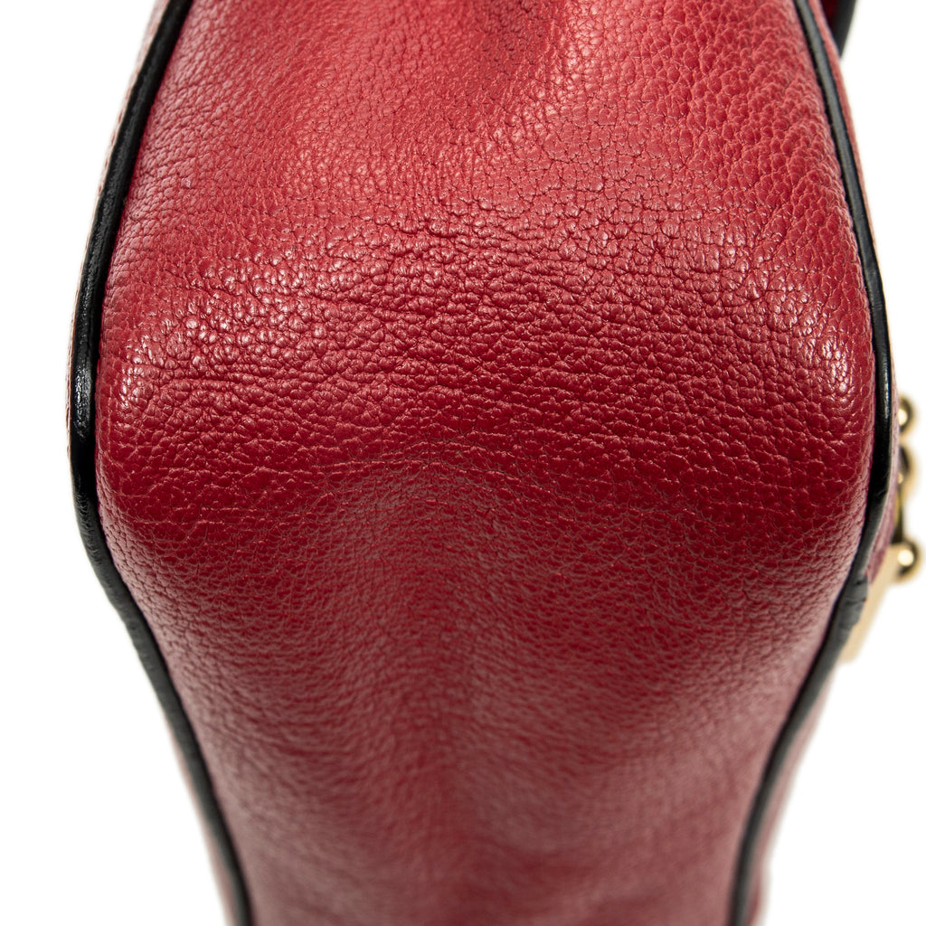 Shoulder Bag Square Elsie Chain Bag Red Grained Calfskin Leather