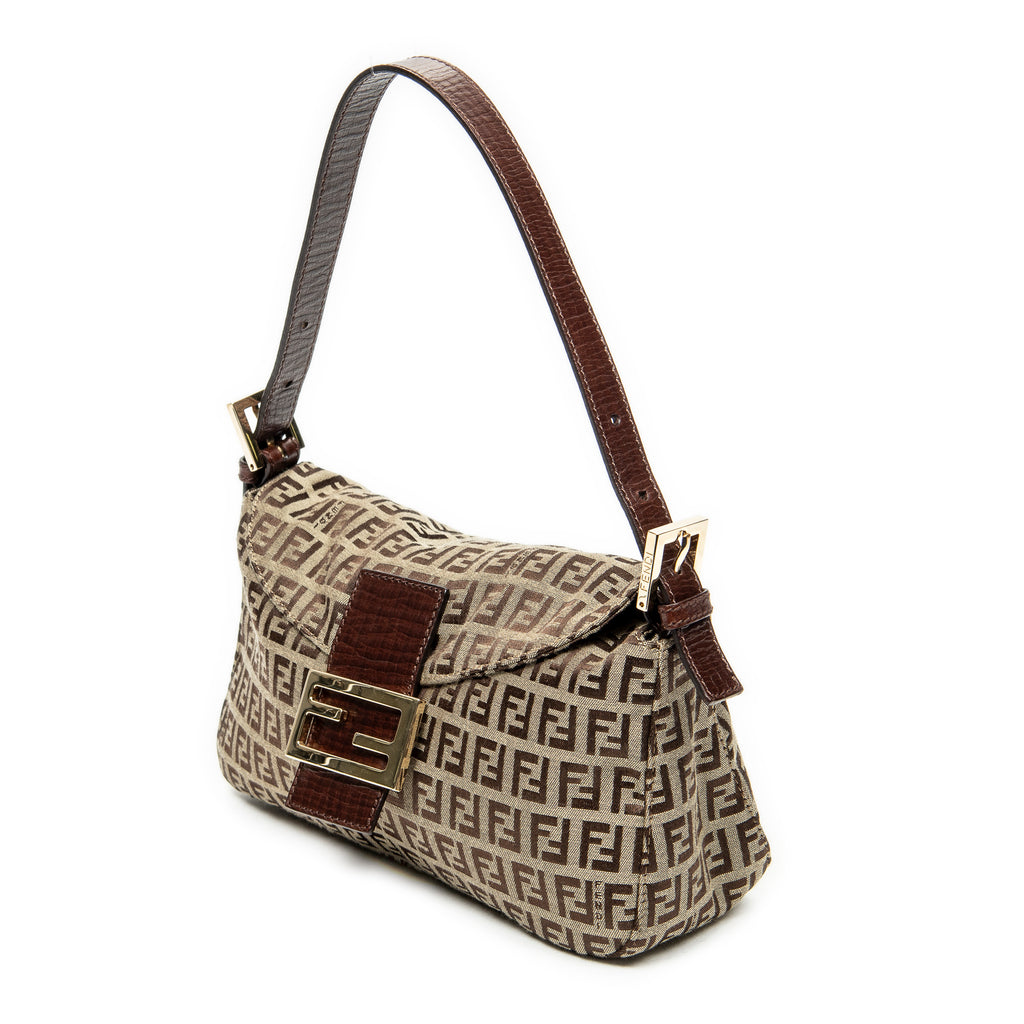 Shoulder Bag Fold Over Baguette Brown Zucchino Canvas
