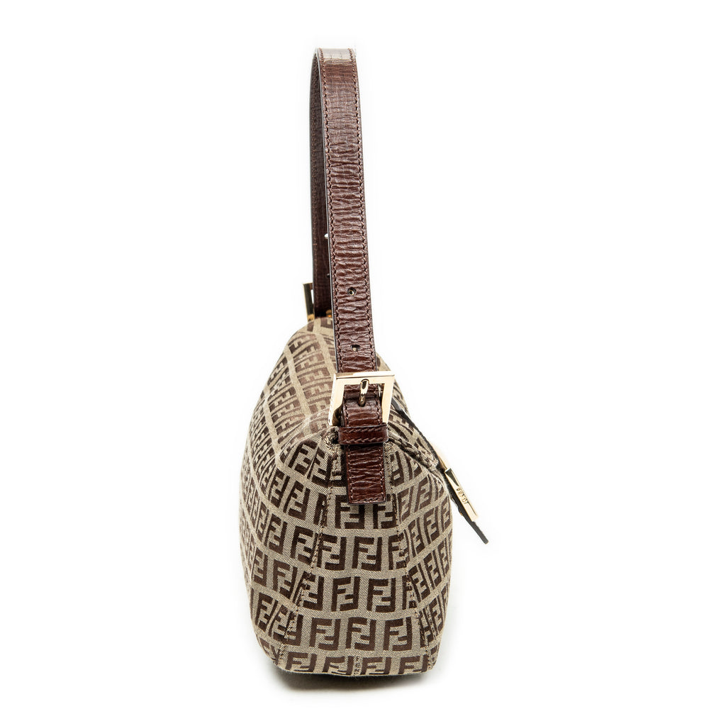 Shoulder Bag Fold Over Baguette Brown Zucchino Canvas