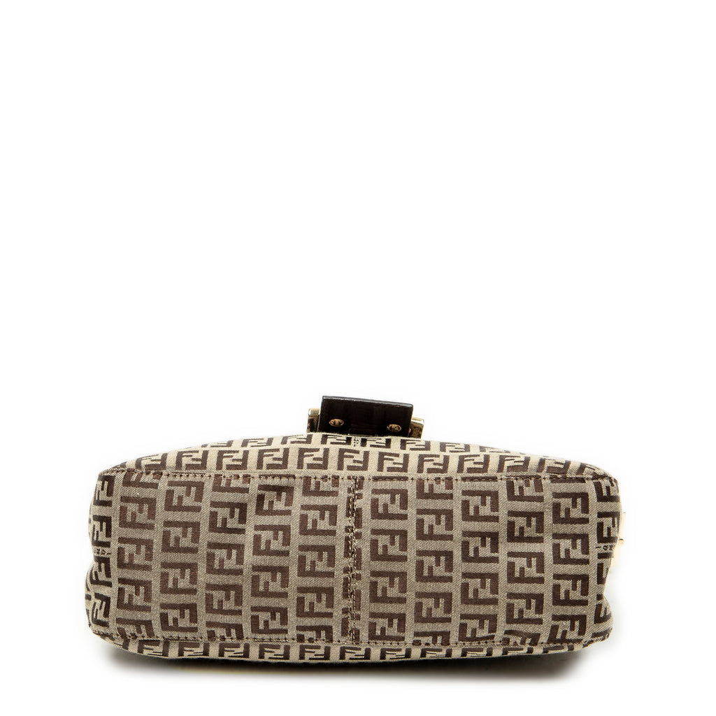 Shoulder Bag Fold Over Baguette Brown Zucchino Canvas