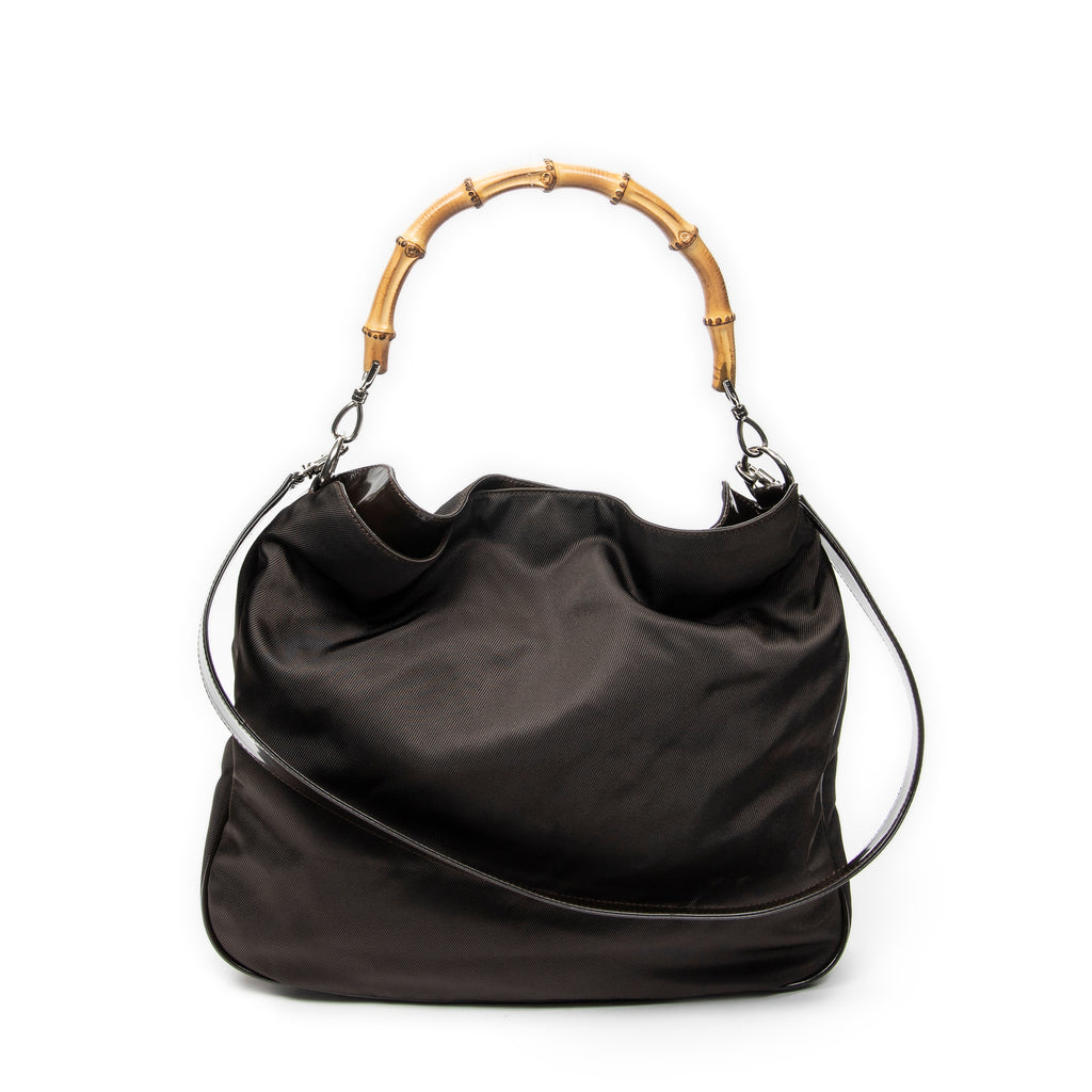 Shoulder Bag Large Bamboo Hobo Brown Nylon Canvas