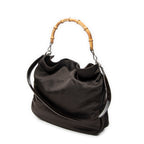 Shoulder Bag Large Bamboo Hobo Brown Nylon Canvas