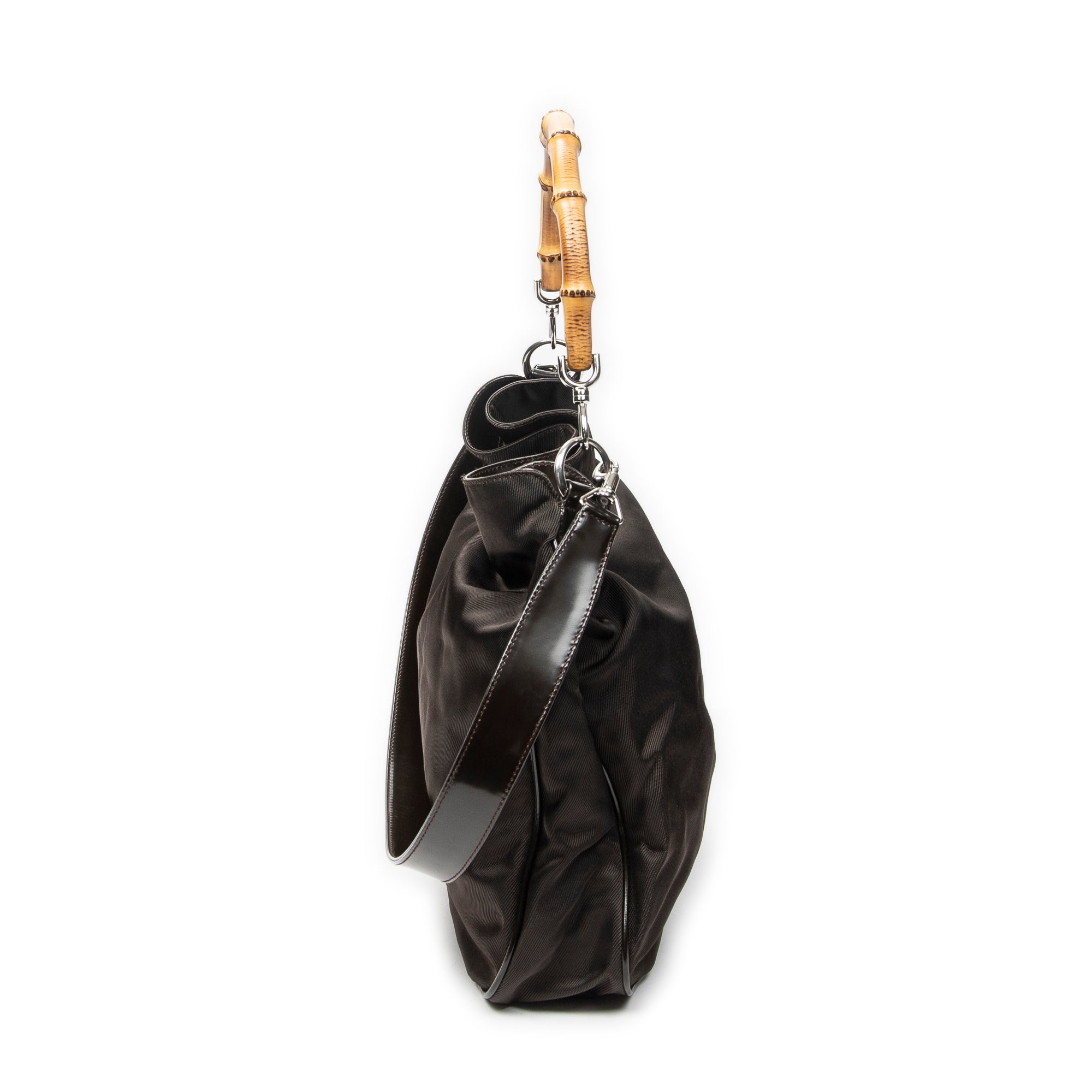 Shoulder Bag Large Bamboo Hobo Brown Nylon Canvas